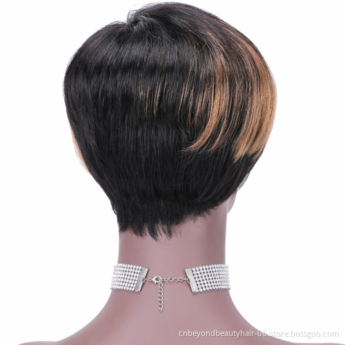 Wholesale  Pixie Cut Short Human Hair Wig With Bangs Straight Bob Short Human Hair Wigs Ombre Color Full Machine Wigs